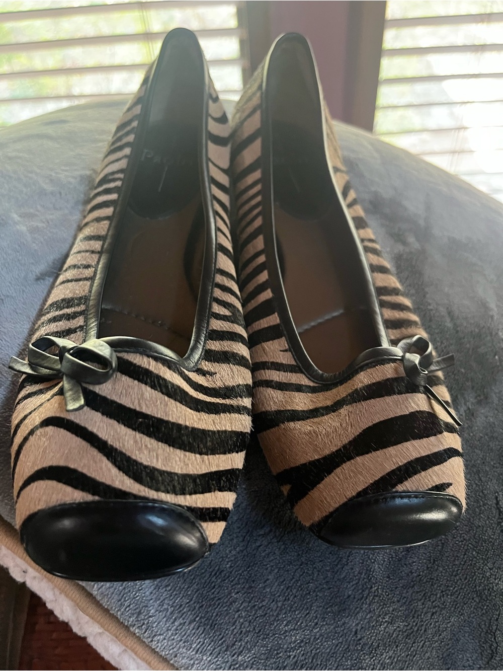 Paolo Zebra Print Ballet Flats with Black Trim size 10